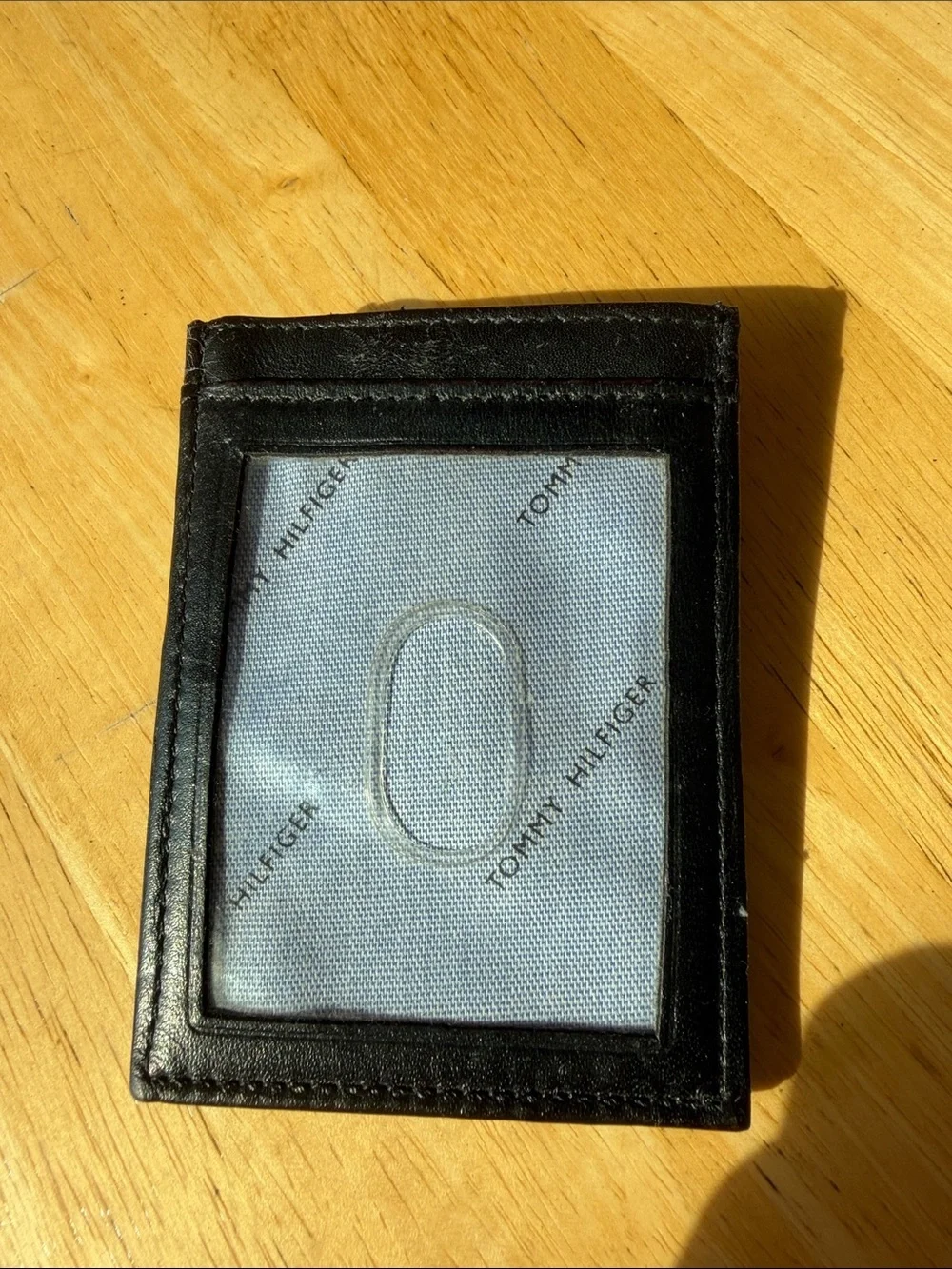 Tommy Hilfiger Black Leather Money Clip Card Holder with Flag Accent